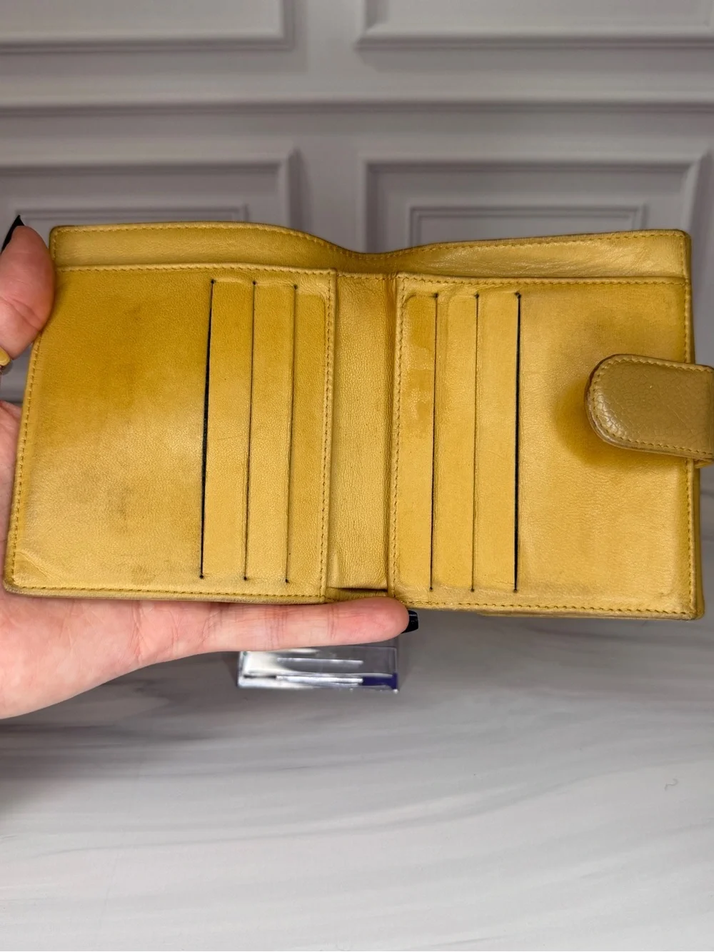 CHANEL Cambon Ligne Camel Caviar Leather Snap Bifold Wallet Vintage